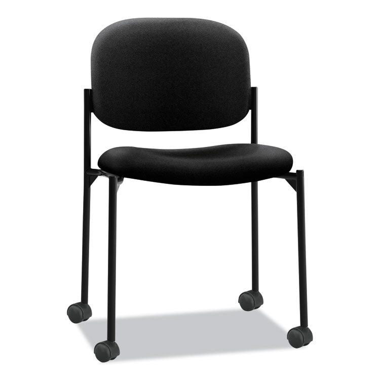 VL606 Stacking Guest Chair without Arms, Fabric Upholstery, 21.25" x 21" x 32.75", Black Seat, Black Back, Black Base