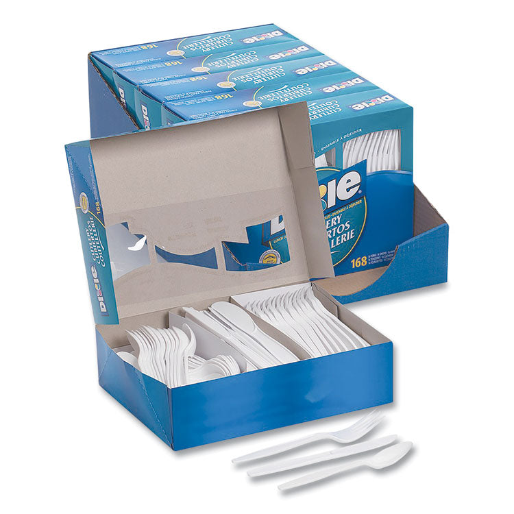 Combo Pack, Tray with White Plastic Utensils, Heavyweight, Fork/Knife/Spoon, 168/Pack
