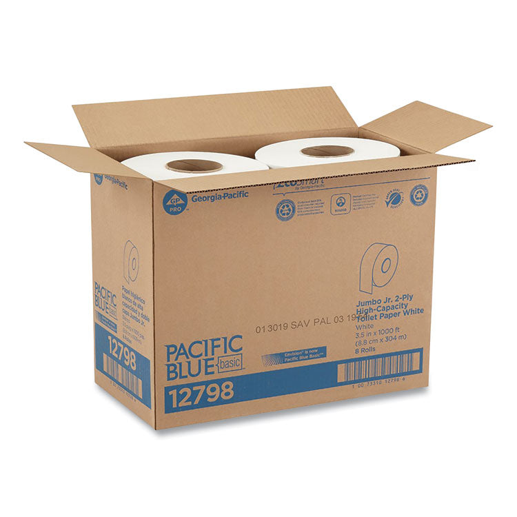 Jumbo Jr. Bathroom Tissue Roll, Septic Safe, 2-Ply, White, 3.3" x 1,000 ft, 8 Rolls/Carton