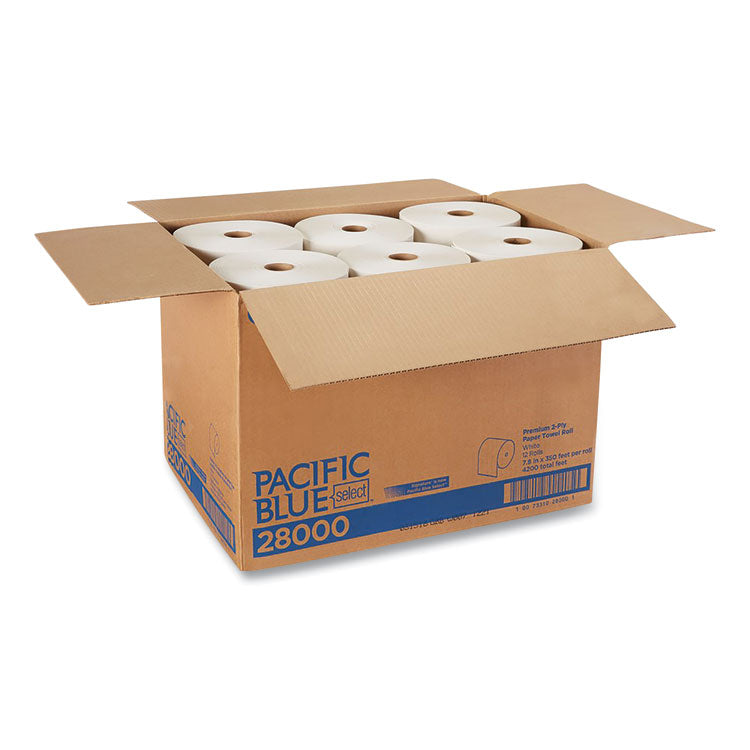 Pacific Blue Select Premium Nonperf Paper Towels, 2-Ply, 7.88 x 350 ft, White, 12 Rolls/Carton