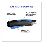 Easycut Cutter Knife w/Self-Retracting Safety-Tipped Blade, 6" Plastic Handle, Black/Blue