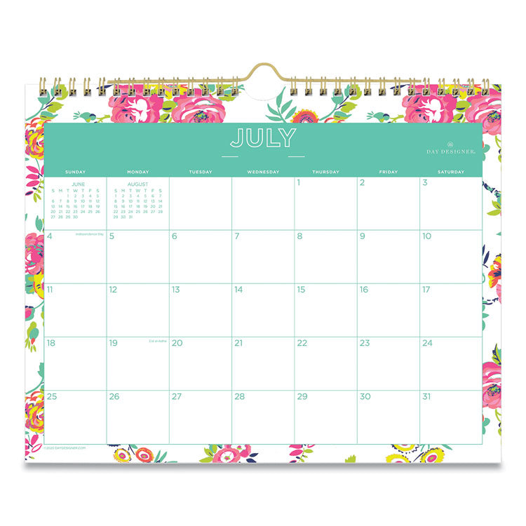 Day Designer Peyton Academic Wall Calendar, Floral Artwork, 11 x 8.75, White Sheets, 12-Month (July to June): 2025 to 2026