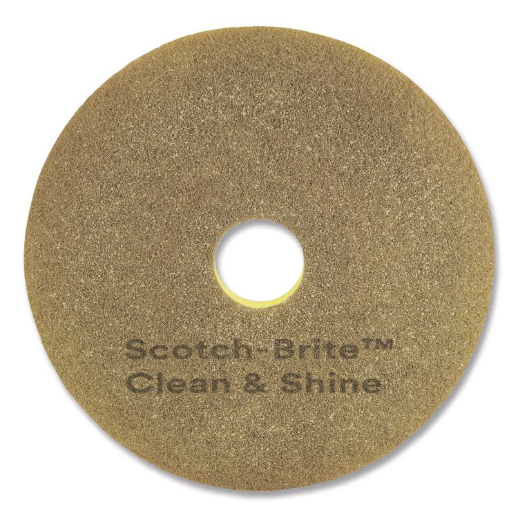 Clean And Shine Pad, 13" Diameter, Brown/yellow, 5/carton