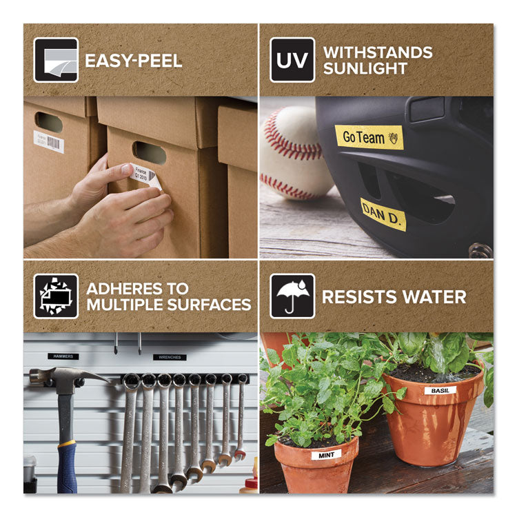 D1 Standard Labels, 0.5" x 23 ft, Black Print on White Tape, 6/Pack