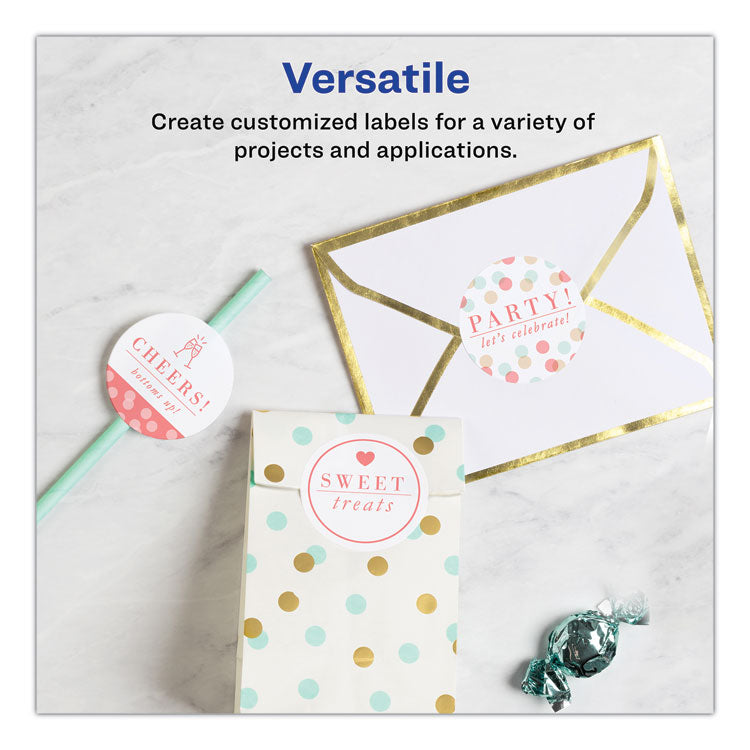 Round Print-To-The Edge Labels With Sure Feed And Easy Peel, 2" Dia, Glossy White, 120/pk