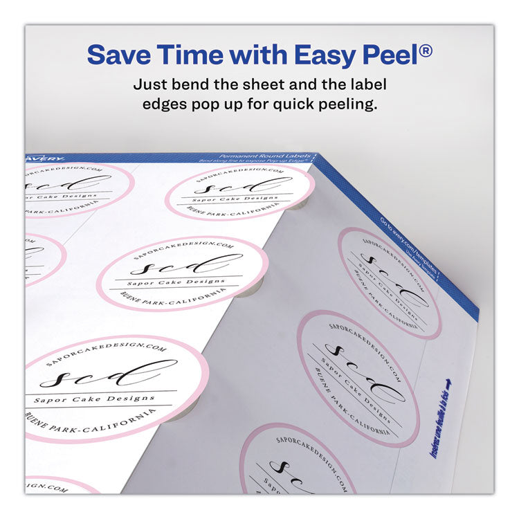 Round Print-To-The Edge Labels With Surefeed, 2.5" Dia, Glossy White, 90/pk