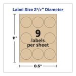 Round Brown Kraft Print-To-The-Edge Labels, 2.5" Dia, 225/pk