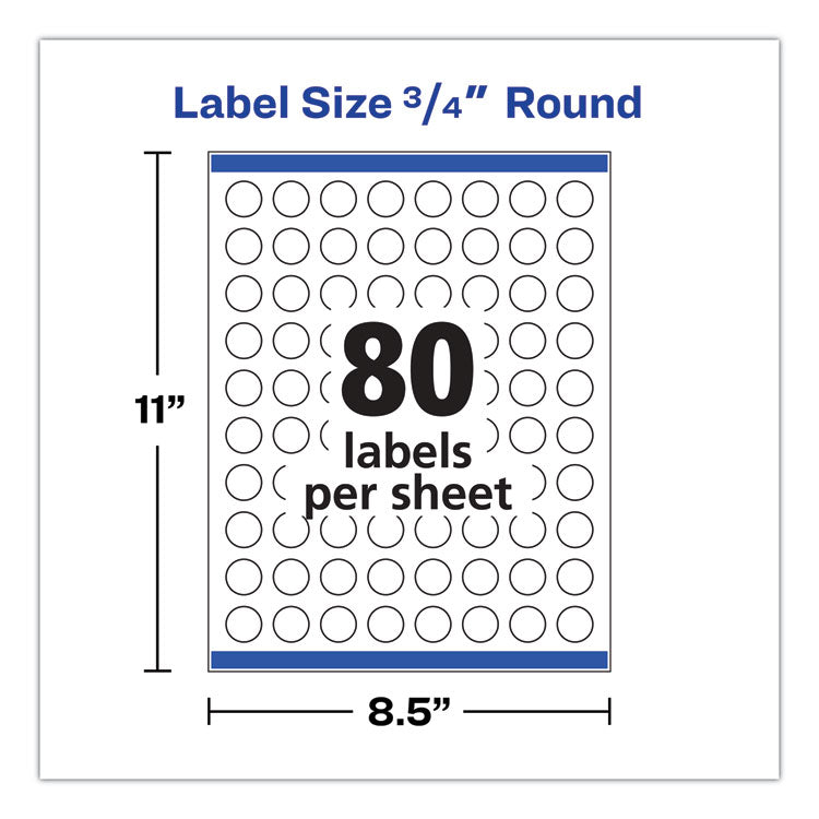 Printable Self-Adhesive Permanent ID Labels w/Sure Feed, 0.75" dia, White 800/PK