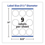 Round Print-To-The Edge Labels With Surefeed, 2.5" Dia, Glossy White, 90/pk