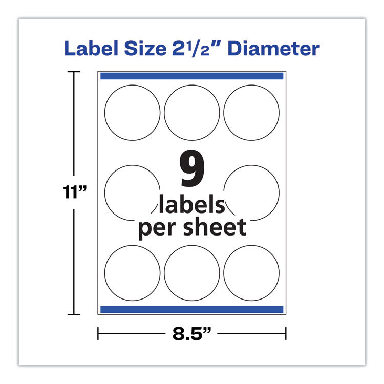 Round Print-To-The Edge Labels With Surefeed, 2.5" Dia, Glossy White, 90/pk