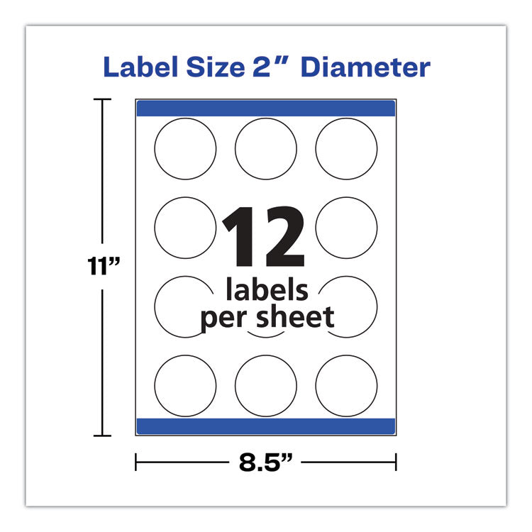 Round Print-to-the Edge Labels with SureFeed and EasyPeel, 2" dia, Matte White, 300/Pack