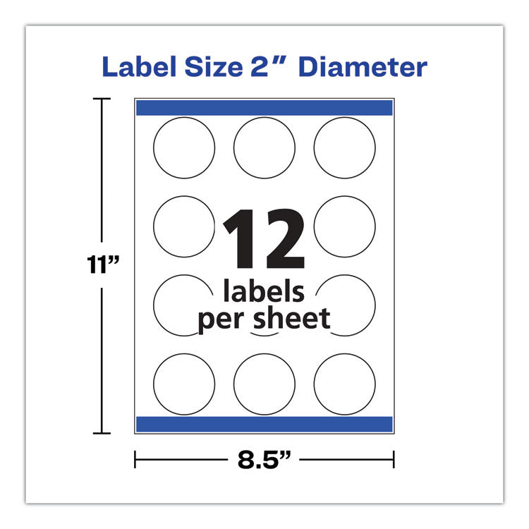 Round Print-To-The Edge Labels With Sure Feed And Easy Peel, 2" Dia, Glossy White, 120/pk