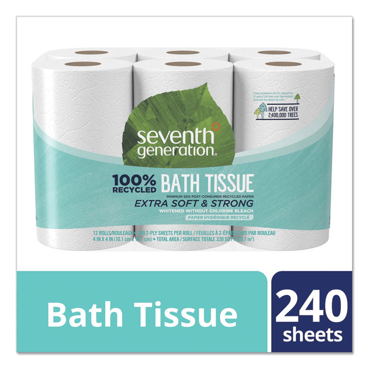 100% Recycled Bathroom Tissue, Septic Safe, 2-Ply, White, 240 Sheets/roll, 12/pack
