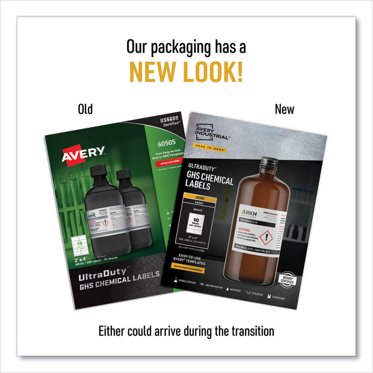 Ultraduty Ghs Chemical Waterproof And Uv Resistant Labels, 2 X 4, White, 10/sheet, 50 Sheets/box