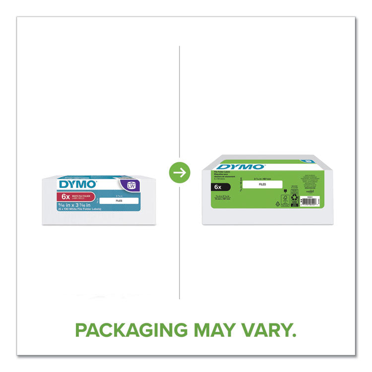 LW 1-Up File Folder, 0.56" x 3.43", White, 130 Labels/Roll, 6 Rolls/Pack