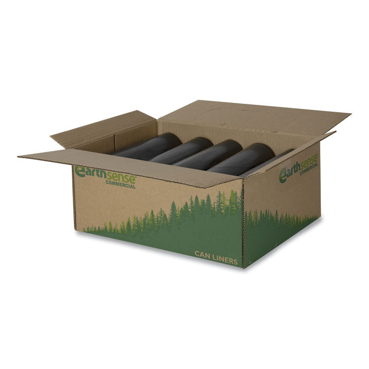 Linear Low Density Recycled Can Liners, 60 gal, 1.25 mil, 38" x 58", Black, 10 Bags/Roll, 10 Rolls/Carton