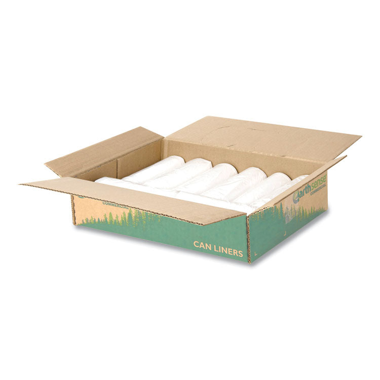 Linear-Low-Density Recycled Tall Kitchen Bags, Open-Face, 13 gal, 24" x 33", White, 15 Bags/Roll, 10 Rolls/Box