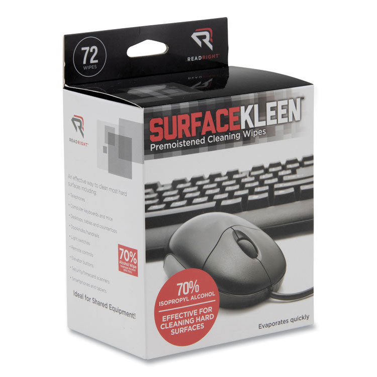 SurfaceKleen Premoistened Alcohol Cleaning Wipes, 5 x 5, Individual Foil Packets, Unscented, White, 72/Box