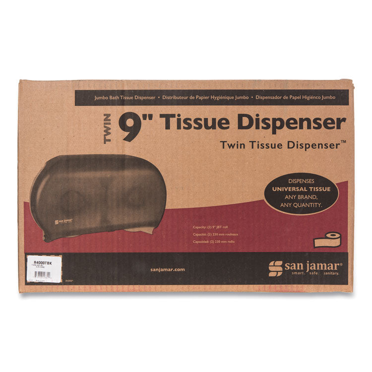 Twin 9" Jumbo Tissue Dispenser, Classic, 19 x 5.25 x 12, Transparent Black Pearl