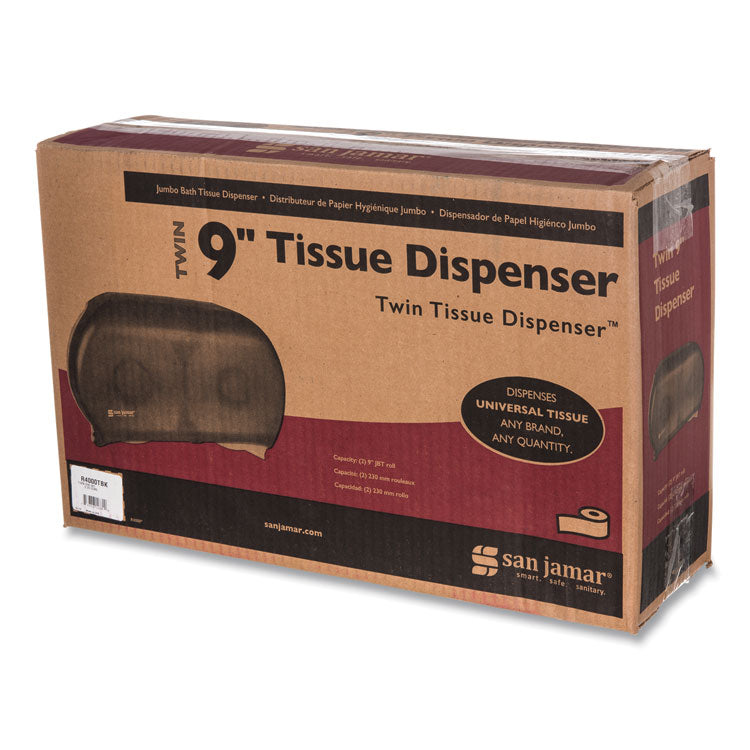 Twin 9" Jumbo Tissue Dispenser, Classic, 19 x 5.25 x 12, Transparent Black Pearl