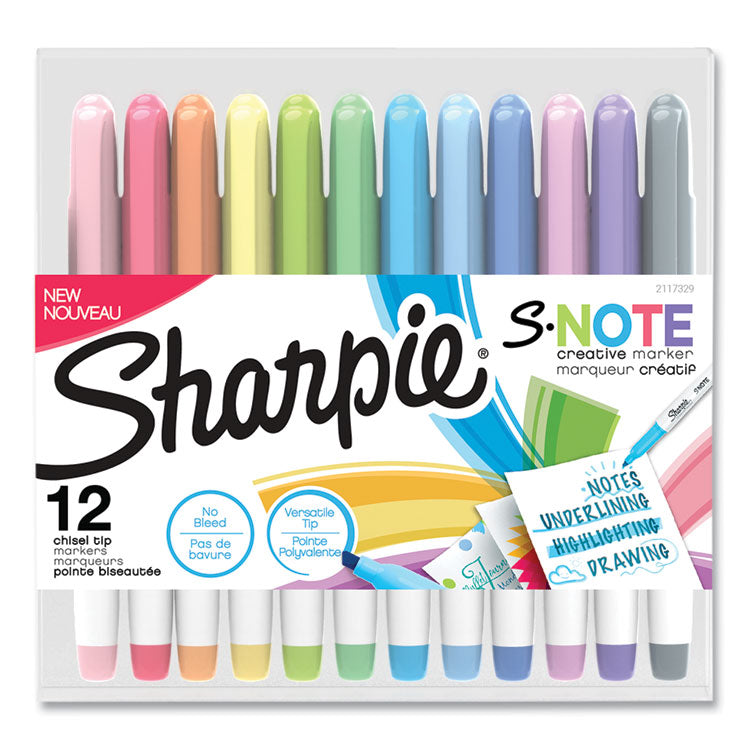 S-Note Creative Markers, Assorted Ink Colors, Chisel Tip, Assorted Barrel Colors, 12/pack