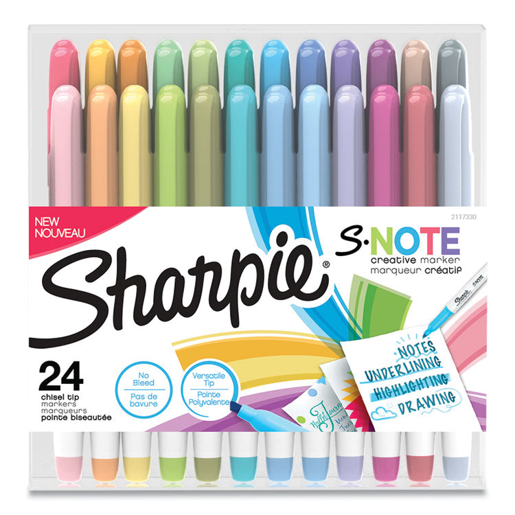 S-Note Creative Markers, Assorted Ink Colors, Chisel Tip, Assorted Barrel Colors, 24/pack