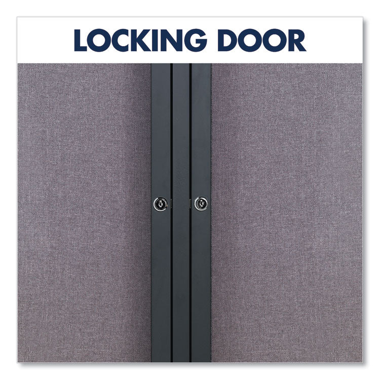 Enclosed Indoor Fabric Bulletin Board with Two Hinged Doors, 48" x 36", Gray Surface, Graphite Gray Aluminum Frame