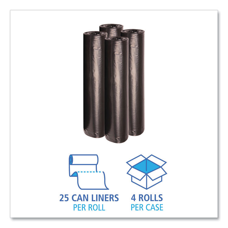 Recycled Low-Density Polyethylene Can Liners, 56 gal, 1.2 mil, 43" x 47", Black, Perforated, 10 Bags/Roll, 10 Rolls/Carton
