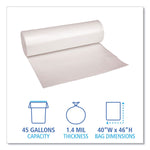 Recycled Low-Density Polyethylene Can Liners, 45 gal, 1.4 mil, 40" x 46", Clear, Perforated, 10 Bags/Roll, 10 Rolls/Carton