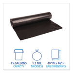 Recycled Low-Density Polyethylene Can Liners, 45 gal, 1.2 mil, 40" x 46", Black, Perforated, 10 Bags/Roll, 10 Rolls/Carton