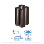 Recycled Low-Density Polyethylene Can Liners, 60 gal, 1.2 mil, 38" x 58", Black, Perforated, 10 Bags/Roll, 10 Rolls/Carton