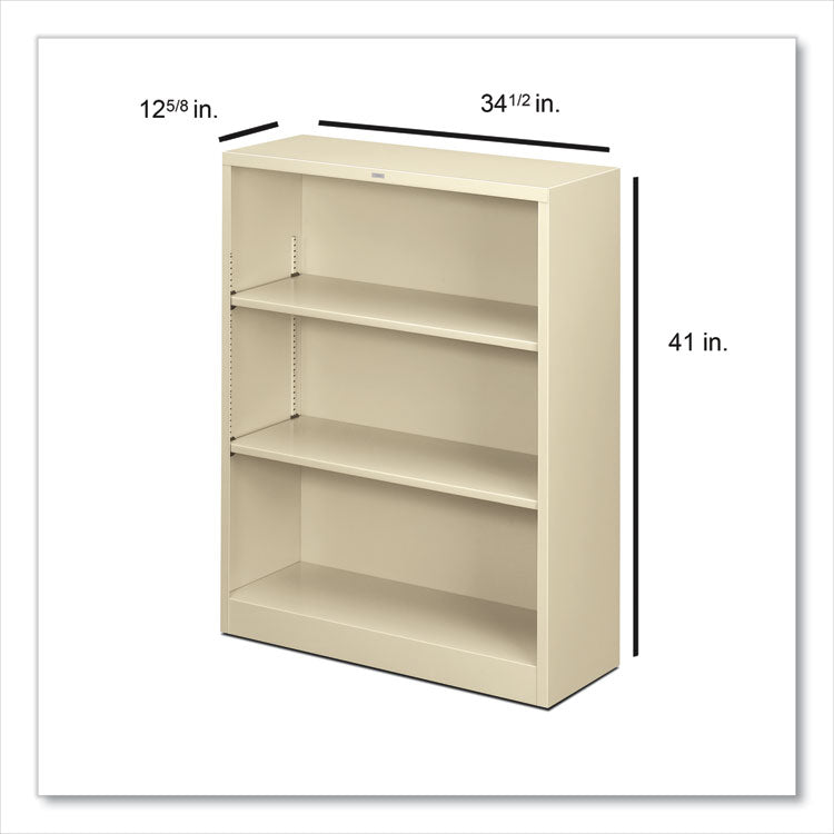 Metal Bookcase, Three-Shelf, 34.5w x 12.63d x 41h, Putty