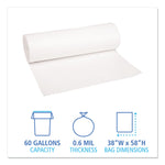 Low-Density Waste Can Liners, 60 gal, 0.6 mil, 38" x 58", White, Perforated Roll, 25 Bags/Roll, 4 Rolls/Carton