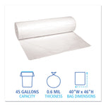 Low-Density Waste Can Liners, 45 gal, 0.6 mil, 40" x 46", White, Perforated Roll, 25 Bags/Roll, 4 Rolls/Carton