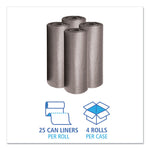 Low-Density Waste Can Liners, 60 gal, 0.95 mil, 38" x 58", Gray, Perforated Roll, 25 Bags/Roll, 4 Rolls/Carton