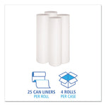 Low-Density Waste Can Liners, 56 gal, 0.6 mil, 43" x 47", White, Perforated Roll, 25 Bags/Roll, 4 Rolls/Carton