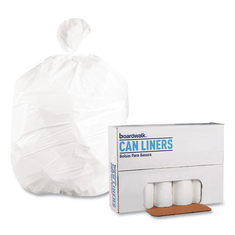 Low-Density Waste Can Liners, 60 gal, 0.6 mil, 38" x 58", White, Perforated Roll, 25 Bags/Roll, 4 Rolls/Carton