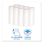 Low-Density Waste Can Liners, 30 gal, 0.6 mil, 30" x 36", White, Perforated Roll, 25 Bags/Roll, 8 Rolls/Carton