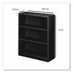 Metal Bookcase, Three-Shelf, 34.5w x 12.63d x 41h, Black