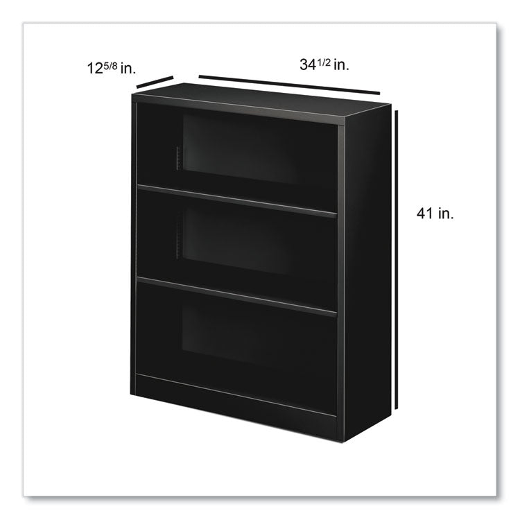 Metal Bookcase, Three-Shelf, 34.5w x 12.63d x 41h, Black