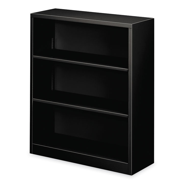 Metal Bookcase, Three-Shelf, 34.5w x 12.63d x 41h, Black