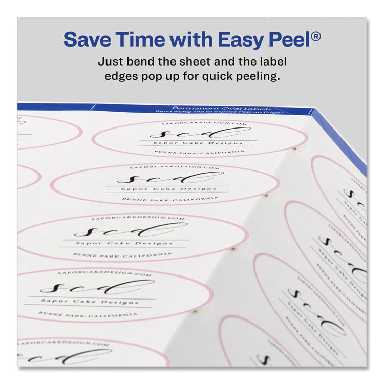 Oval Labels with Sure Feed and Easy Peel, 1.5 x 2.5, Glossy White, 180/Pack