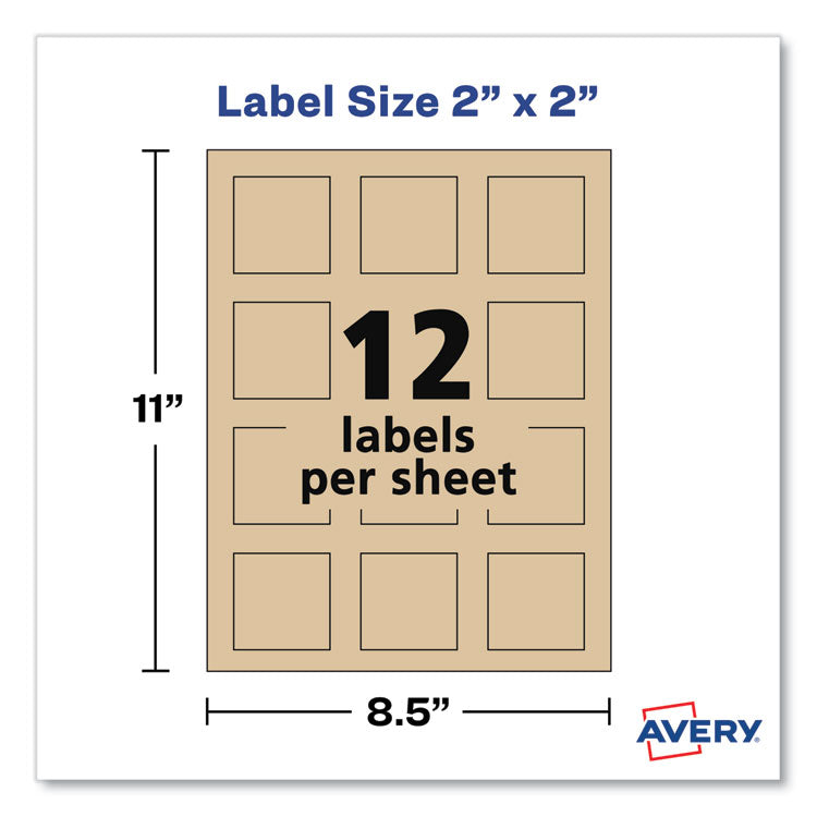 Square Print-To-The-Edge Labels, Inkjet/laser Printers, 2 X 2, Kraft Brown, 12/sheet, 25 Sheets/pack