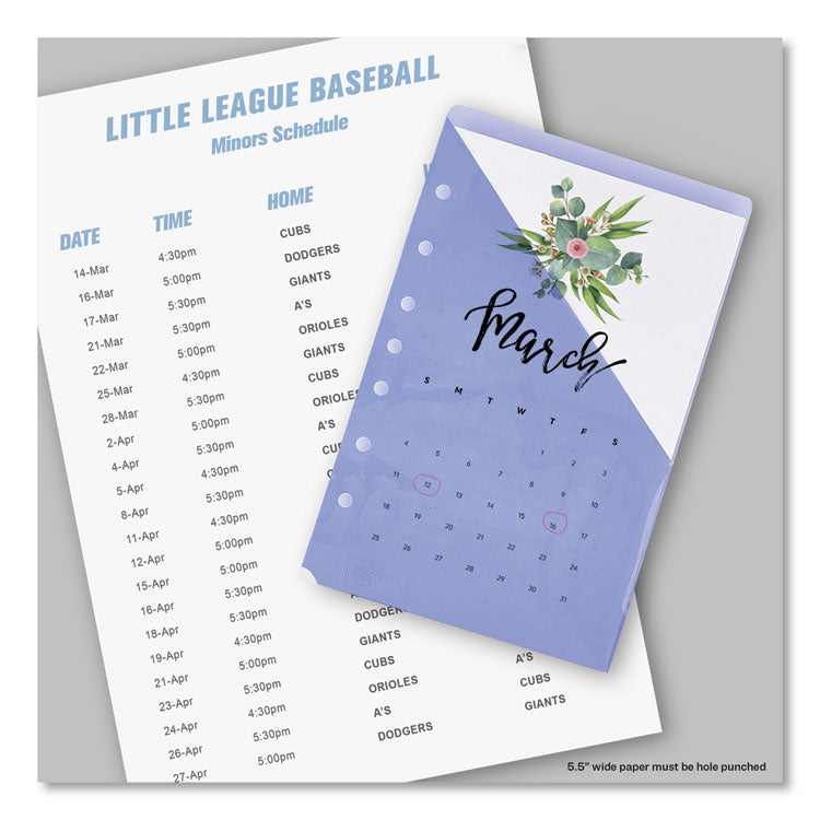 Small Binder Pockets, Standard, 7-Hole Punched, Assorted, 9.25 x 5.5, 5/Pack