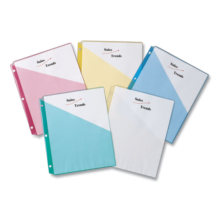 Binder Pockets, 3-Hole Punched, 9.25 x 11, Assorted Colors, 5/Pack