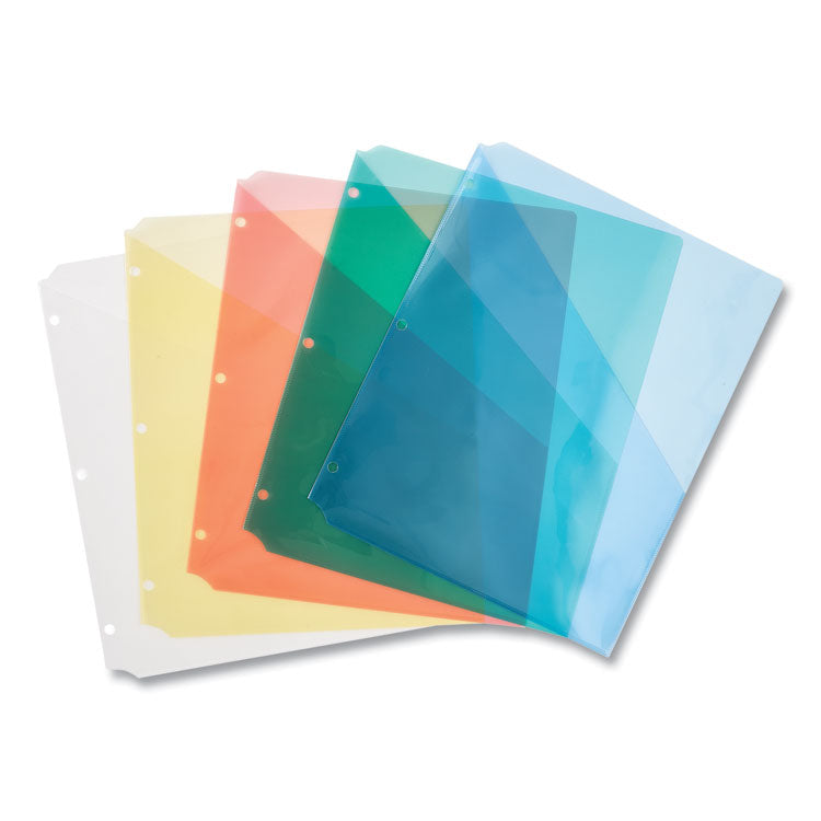Binder Pockets, 3-Hole Punched, 9.25 x 11, Assorted Colors, 5/Pack