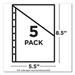 Small Binder Pockets, Standard, 7-Hole Punched, Assorted, 9.25 x 5.5, 5/Pack