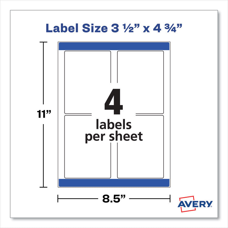 Removable Print-to-the-Edge White Labels w/ Sure Feed, 3.5 x 4.75, 32/Pack