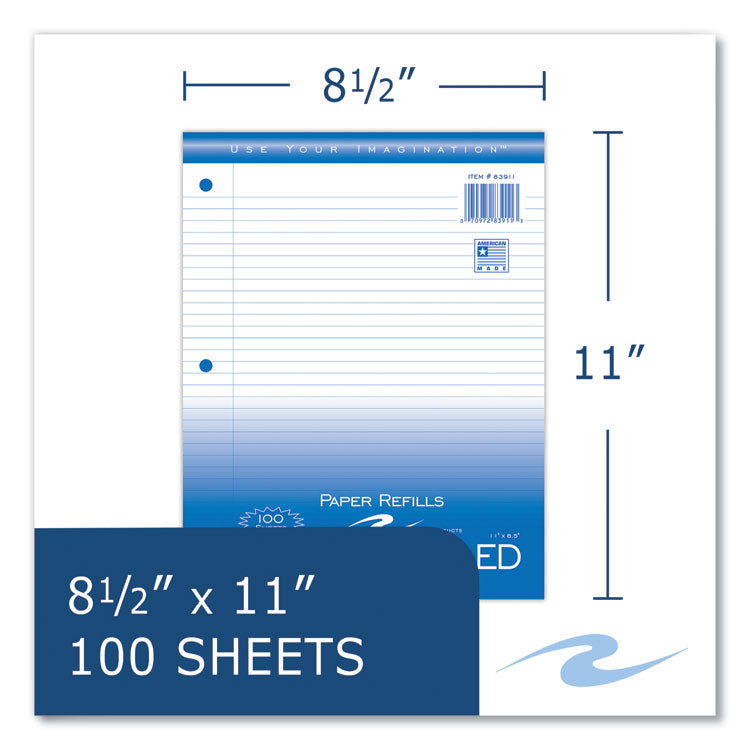 Notebook Filler Paper, 3-Hole, 8.5 X 11, College Rule, 100/pack