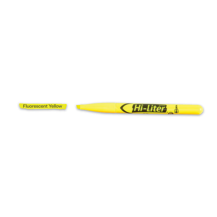 Hi-Liter Pen-Style Highlighters, Fluorescent Yellow Ink, Chisel Tip, Yellow/black Barrel, Dozen